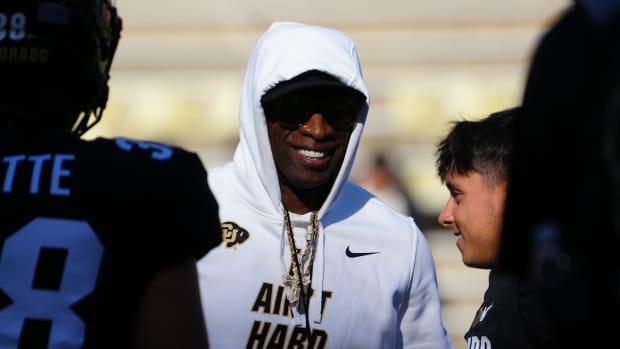 Colorado Buffaloes head coach Deion Sanders before the game against the Nebraska Cornhuskers at Folsom Field